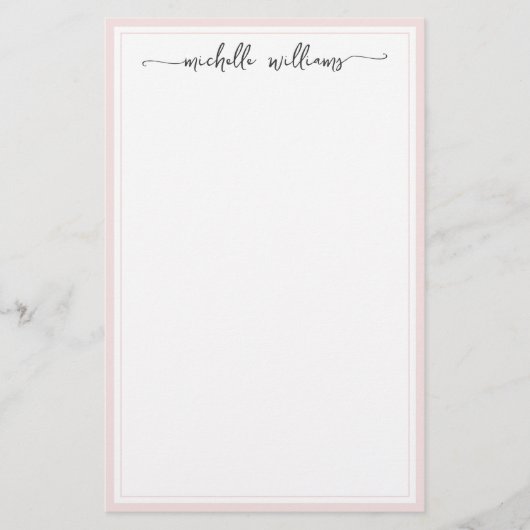 Papeterie Fille Élégante Signature Script Blush Bordé (Devant)