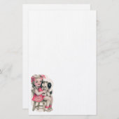 Papeterie Fille et chiot vintages stationnaires (Devant / Derrière)