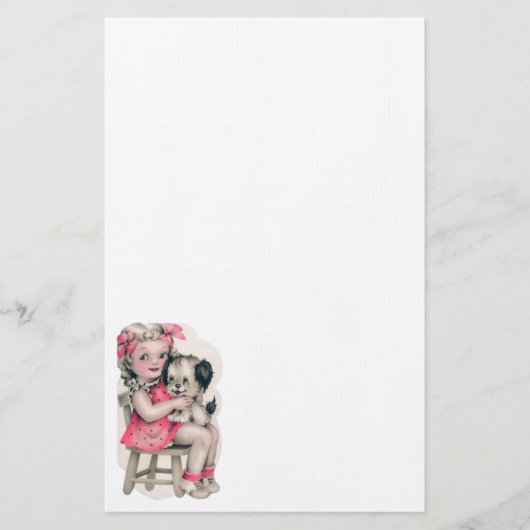 Papeterie Fille et chiot vintages stationnaires (Devant)