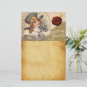 Papeterie FILLE vintage, FLEURS, CUPIDE VALENTINE, SCEAU DE (Debout devant)