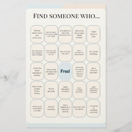 Papeterie Find Someone Who Classroom Bingo Activity (Devant)