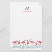 Papeterie Flamant rose tendance Pink & Blue birds monogramme (Devant / Derrière)