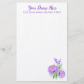 Papeterie Fleur d'aquarelle violette élégant (Devant)