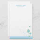 Papeterie Fleur de neige bleue Whimsical Flûtes d'hiver Mari (Devant / Derrière)