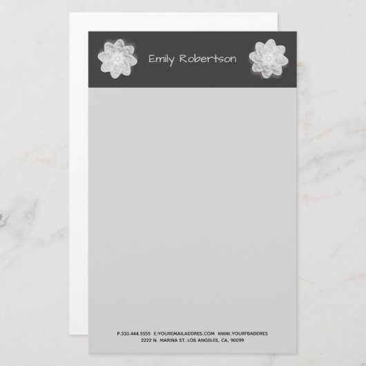 Papeterie Fleur gris (Devant / Derrière)