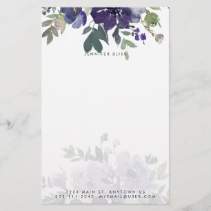 Papeterie Fleur personnalisée aquarelle violette