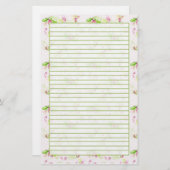 Papeterie Fleur rose Pastel Fleur Fleur Printemps Vert Linne (Devant / Derrière)