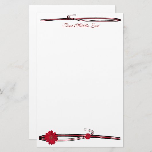 Papeterie Fleur rouge Gerber Daisy Photo Flourish (Devant / Derrière)