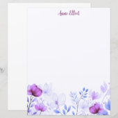 Papeterie Fleurs Aquarelle Violette (Devant / Derrière)