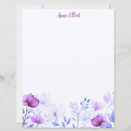 Papeterie Fleurs Aquarelle Violette (Devant)