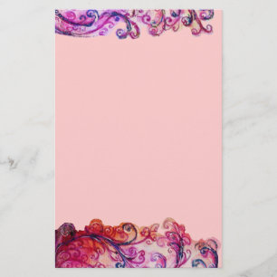 Papeterie FLEURS BLANCHES rose vif violet rouge violet
