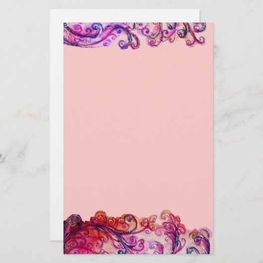 Papeterie FLEURS BLANCHES rose vif violet rouge violet (Devant / Derrière)