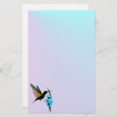 Papeterie Fleurs Colibri-Bleues vertes stationnaires (Devant / Derrière)