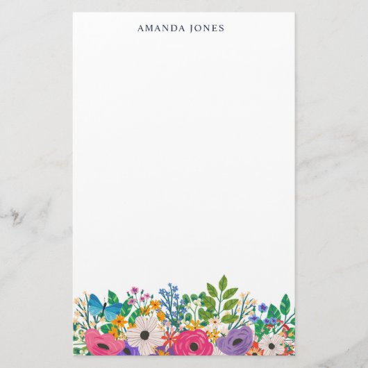 Papeterie Fleurs colorées et papillon bleu (Devant)