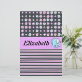 Papeterie Fleurs colorées mignonnes rayures Eléphant (Debout devant)