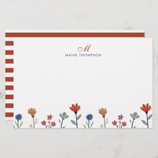 Papeterie Fleurs colorées simples Script Monogrammes Grilles (Devant / Derrière)