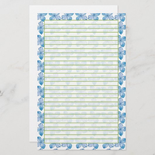 Papeterie Fleurs d'aquarelle bleu Hydrangea (Devant / Derrière)