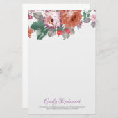 Papeterie Fleurs D'Aquarelle Et Feuilles (Devant / Derrière)