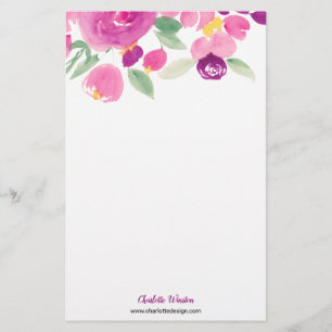 Papeterie Fleurs d'aquarelle florale pourpre rose moderne