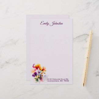 Papeterie Fleurs d'aquarelle Lavender Papier à lettres perso