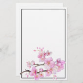 Papeterie Fleurs d'aquarelle rose de cerisier en fleurs (Devant / Derrière)