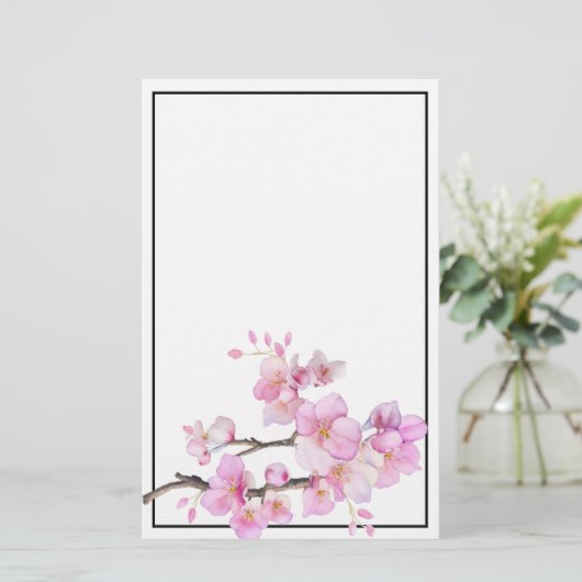 Papeterie Fleurs d'aquarelle rose de cerisier en fleurs (Debout devant)