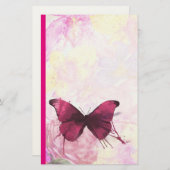 Papeterie Fleurs d'aquarelle rose et jaune avec papillon (Devant / Derrière)