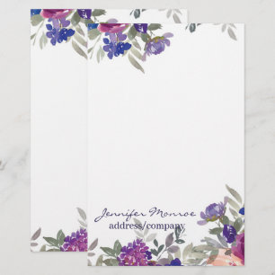 Papeterie Fleurs d'aquarelle rose et violet personnalisées