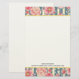 Papeterie Fleurs d'aquarelle rose sur bandes