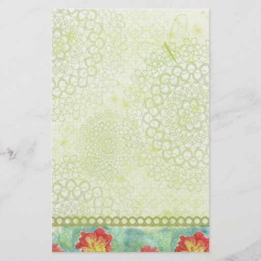 Papeterie Fleurs d'aquarelle rouge de pavot Chatreuse vert (Devant)