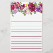 Papeterie Fleurs d'aquarelle rouge et violet personnalisées (Dos)