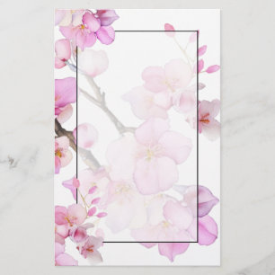 Papeterie Fleurs de cerisier élégantes à l'aquarelle rose fl