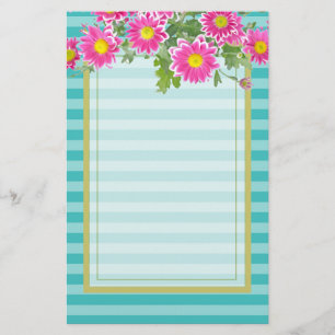 Papeterie Fleurs de marguerite rose fraîche sur bandes Turqu