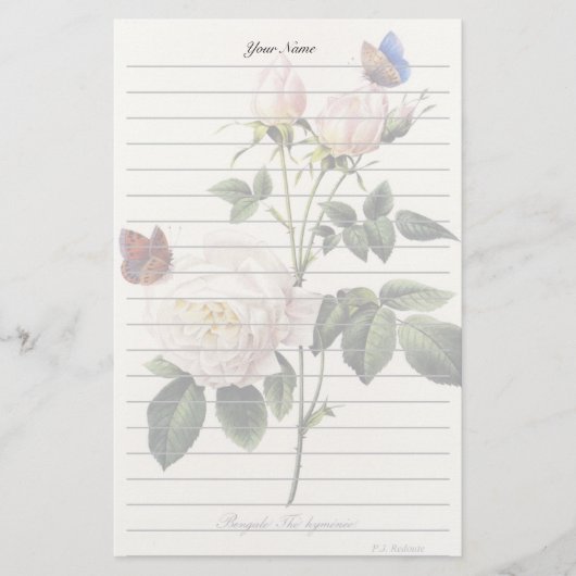 Papeterie fleurs de rose blanche, Pierre Joseph Redouté (Devant)