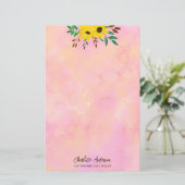 Papeterie Fleurs de soleil customisées Floral rose aquarelle (Debout devant)