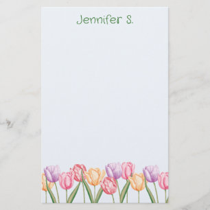 Papeterie Fleurs de tulipes aquarelles colorées avec texte p
