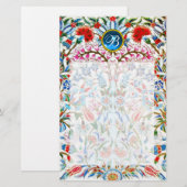 Papeterie FLEURS D'ORIENT DAMAS MONOGRAMME Saphir Bleu (Devant / Derrière)