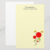 Papeterie Fleurs du Coeur Rouge mignonnes et papillons jaune (Devant / Derrière)