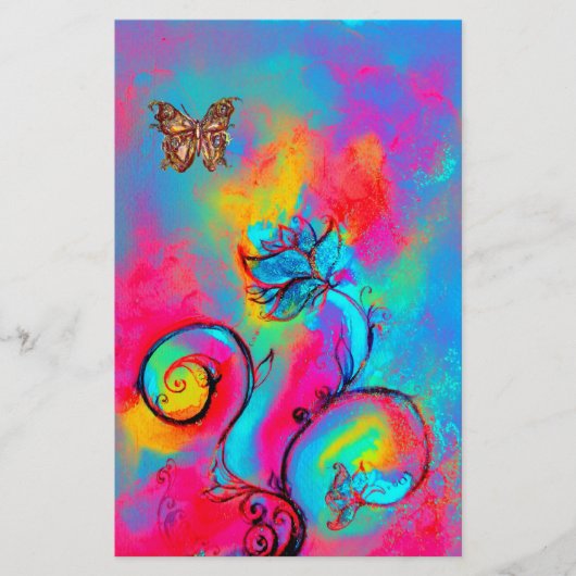 PAPETERIE FLEURS ET BUTTERFLITS BLANCS (Devant)