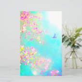 Papeterie Fleurs et papillon floral rose rose bleu mignon (Debout devant)