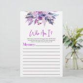 Papeterie Fleurs Florales Violettes Qui Suis-Je Jeu De Fête  (Debout devant)