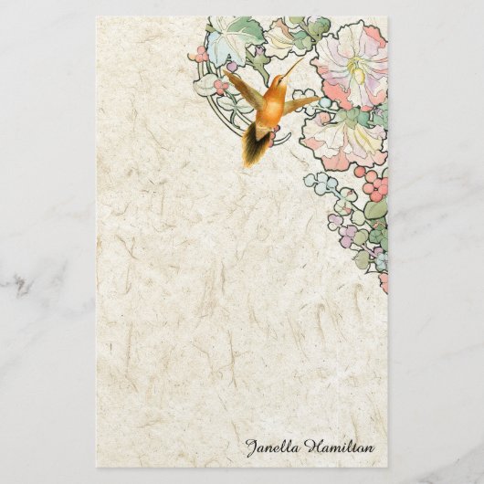 Papeterie Fleurs Mucha Art Nouveau Papier à lettres colibri (Devant)