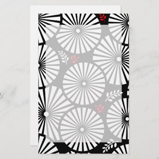 Papeterie Fleurs noires et blanches rétro (Devant / Derrière)