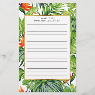 Papeterie Fleurs orange Feuilles tropicales personnalisées
