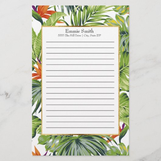 Papeterie Fleurs orange Feuilles tropicales personnalisées (Devant)