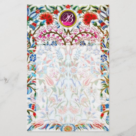Papeterie FLEURS ORIENTALES DAMAS MONOGRAMME Rose Améthyste (Devant)