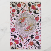 PAPETERIE FLEURS ORIENTALES, OISEAUX PEACOCKS ROSE FLORALE (Dos)