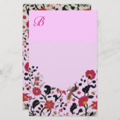 PAPETERIE FLEURS ORIENTALES, OISEAUX PEACOCKS ROSE FLORALE (Devant / Derrière)