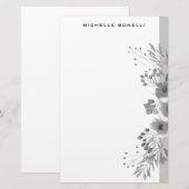 Papeterie Fleurs Professionnelles Minimalistes Modernes Gris (Devant / Derrière)