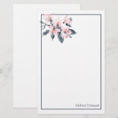 Papeterie Fleurs rose et gris Aquarelle classique (Devant / Derrière)